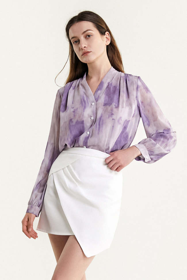Dark Orchid Tie Dye V-Neck Button-Up Shirt