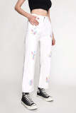 White Tie Dye High Rise Straight Leg Jeans