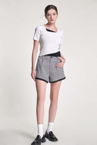 White Contrast Panel Knitted T-Shirt