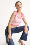 Pink Contrast Trim Ribbed Cropped Tank Top
