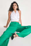 Green High Rise Wide Leg Pants