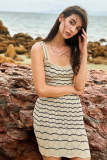 Beige Wavy Stripe Knitted Mini Tank Dress