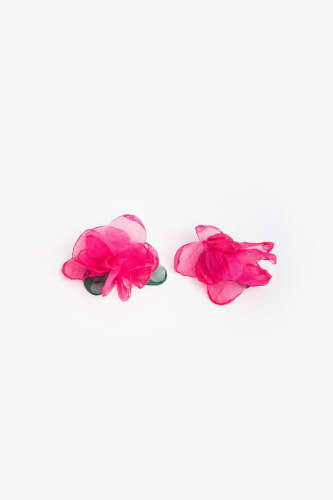 Deep Pink Chiffon Flower Earrings