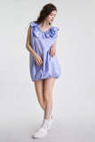 Light Steel Blue Ruffle-Trimmed Bubble Hem Mini Dress