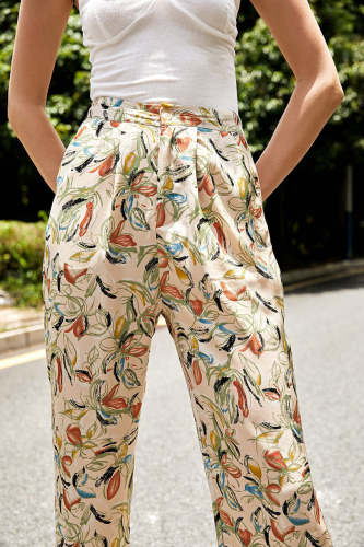Multicolor Printed Straight Leg High Rise Pants