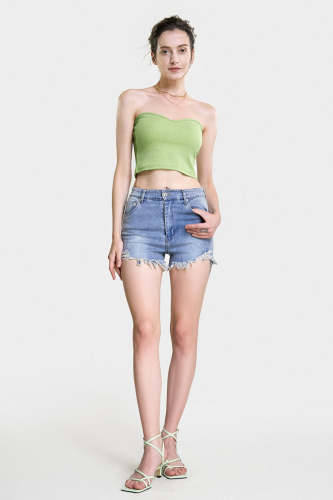 Dark Sea Green Rib-Knit Crop Tube Top