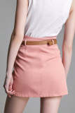 Pink Belted High Rise A-Line Mini Skirt