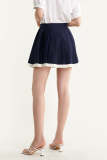 Midnight Blue High Rise Contrast Hem Pleated Mini Skirt