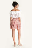 Pink Floral Print High Rise Ruffle Tiered Mini Skirt