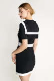 Black Sailor Collar Stripe-Trim Knit Midi Dress