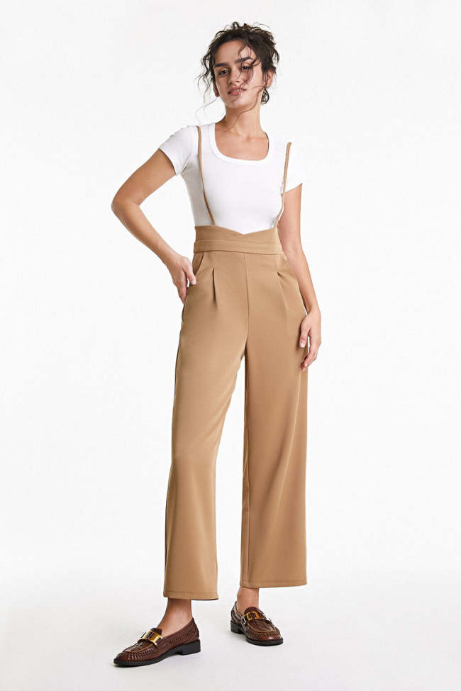 Flash Sale                Tan Spaghetti Strap Wide Leg Jumpsuit