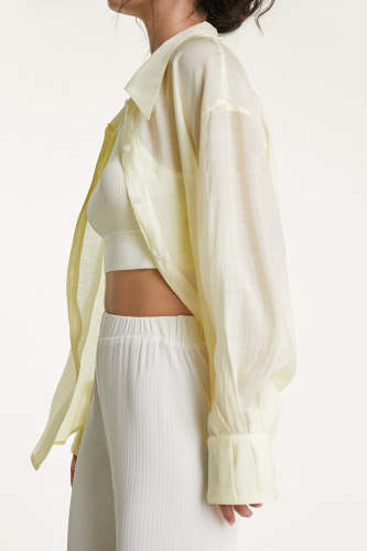 Lemon Chiffon Button-Up Drop Shoulder Oversized Shirt
