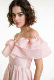 Flash Sale                Pink Off-the-Shoulder Ruffled Mini Dress