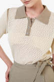 Ivory Polo Collar Pointelle Knit Top