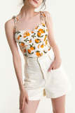 Ivory Fruit Print Tie Strap Cropped Cami Top