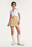 Khaki Pleated A-Line Cutoff Mini Skirt