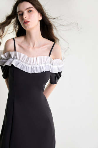 Dim Grey Off-the-Shoulder Ruffled Mini Dress