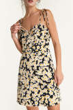 Black Daisy Floral Print Tie Strap Mini Dress