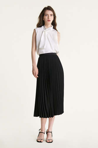 Flash Sale                Black Pleated High Rise A-Line Midi Skirt