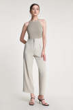 Tan Zip Front Straight Leg Tailored Pants
