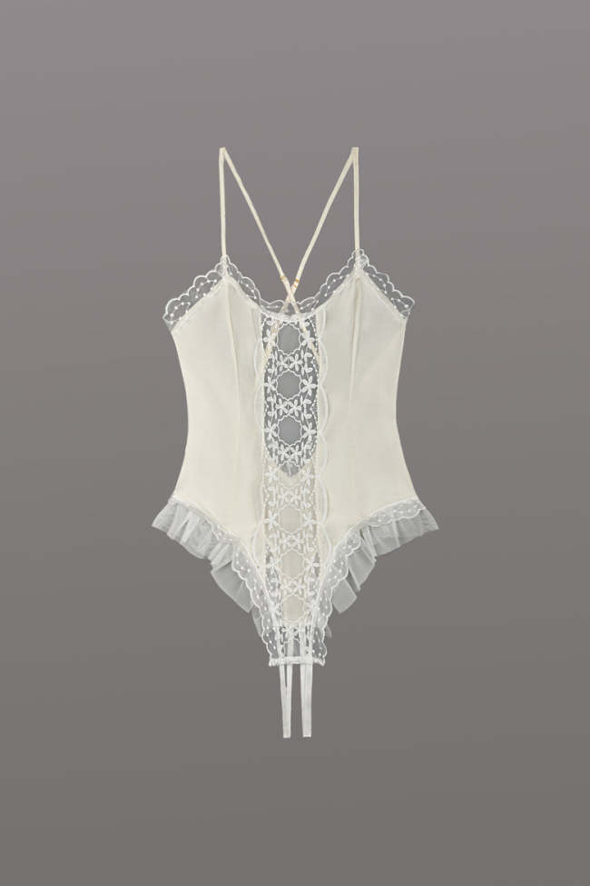 White Satin Lace Bodysuit