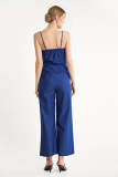 Medium Blue Smocked Spaghetti Strap Wide Leg Denim Jumpsuit