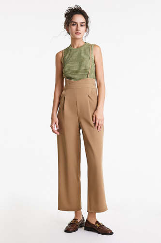 Olive Round Neck Rib-Knit Long Vest