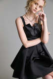 Black Satin Notched Flared Mini Dress
