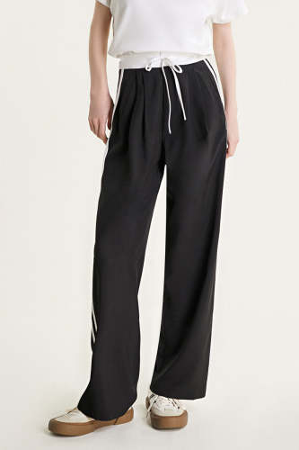 Black Side Stripe Tie Detail Pants