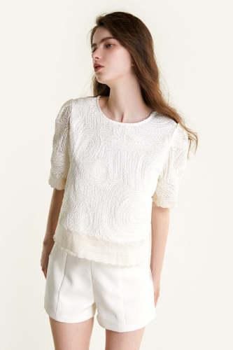 Ivory Textured Patchwork Blouse