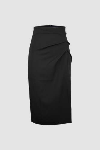 Black Ruched Side Midi Skirt