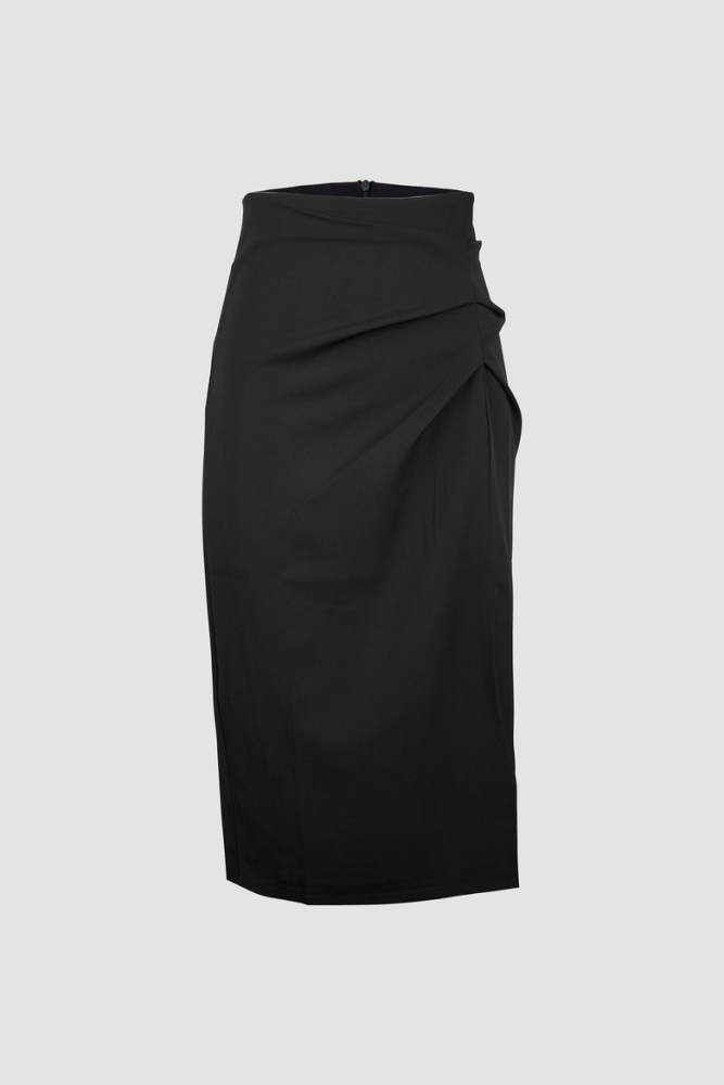 Black Ruched Side Midi Skirt