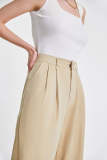 Tan Turn-Up Hem Tapered Pants
