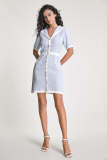 Light Blue Sailor Collar Button Front Pocket Detail Knitted Mini Dress