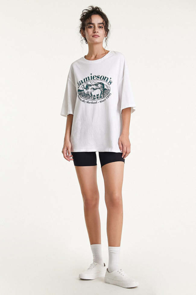 White Cotton Graphic Oversized T-shirt