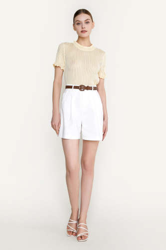 Light Yellow Frill Hem Knit Crop Top