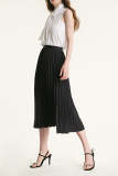 Flash Sale                Black Pleated High Rise A-Line Midi Skirt
