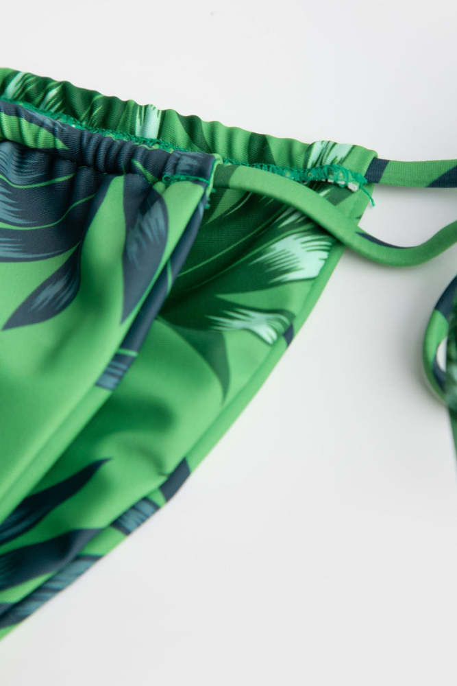 Green Tropical Leaf Print Triangle Bikini Set