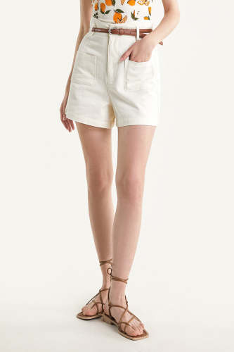 White Belted High Rise A-Line Pocket Detail Shorts