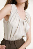 Linen Pleat Front Zip Back Top