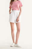 White High Rise Elastic Waist Shorts