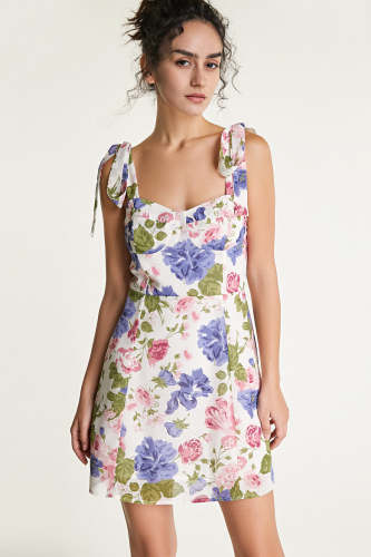 Multicolor Floral Print Tie Strap Mini Dress