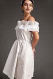 White Organza Ruffle Off-the-Shoulder Textured Mini Dress