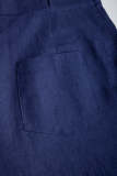 Medium Blue Smocked Spaghetti Strap Wide Leg Denim Jumpsuit