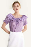Plum Ruffled Tie Detail Loose Fit Blouse