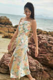 Multicolor Floral Print Cowl Neck Tie Back Midi Dress