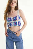 Multicolor Granny Square Crochet Cropped Tank Top