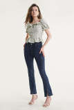 Dark Blue Wash High Rise Flared Jeans With Split Hem