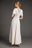 White Flutter Sleeve Lace-Up Satin Maxi Dress