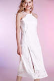 White Pointelle Side Slit Midi Dress